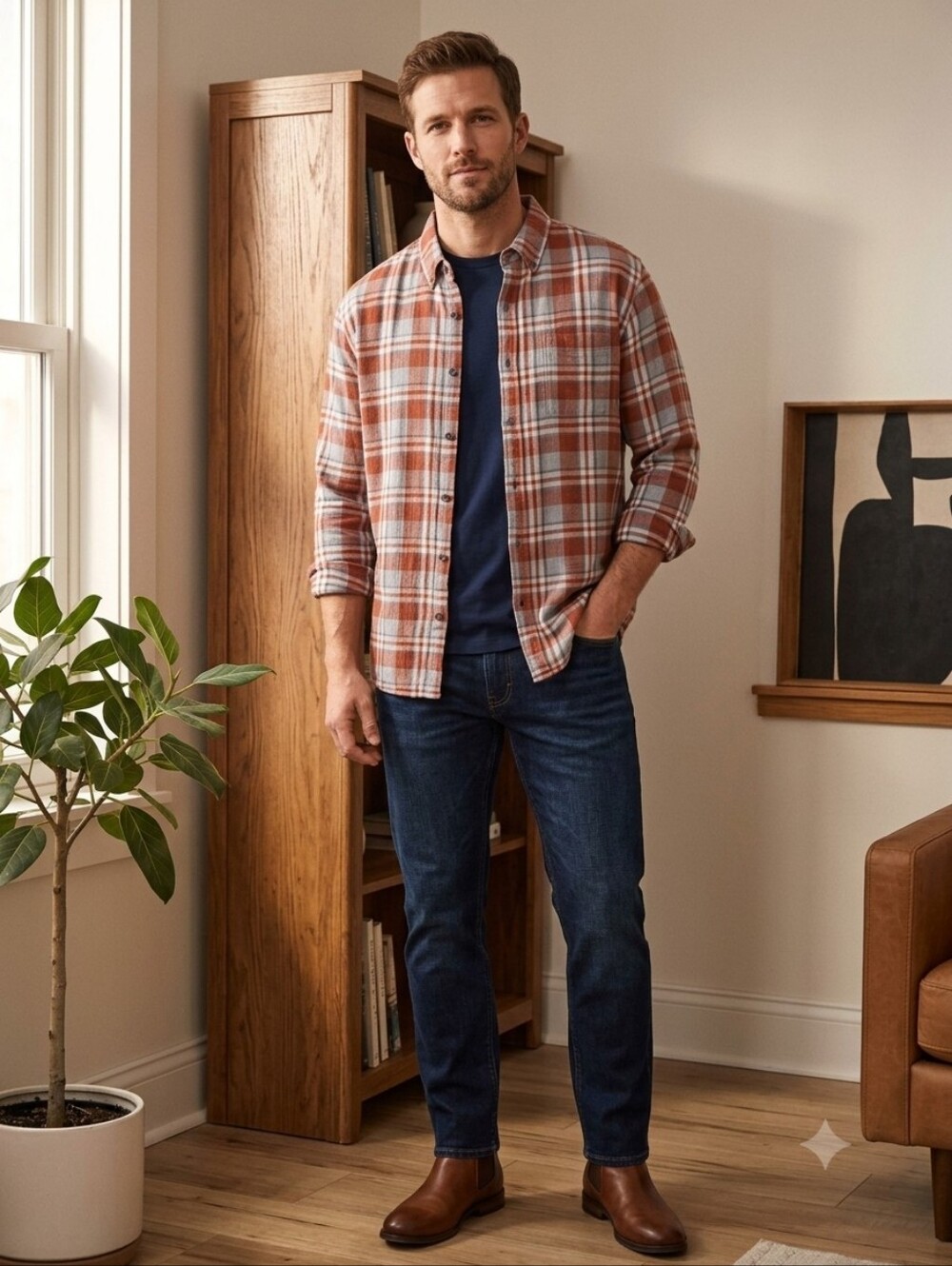 Men’s Eddie Bauer Rust Plaid Shirt XXL Outdoors Cabincore